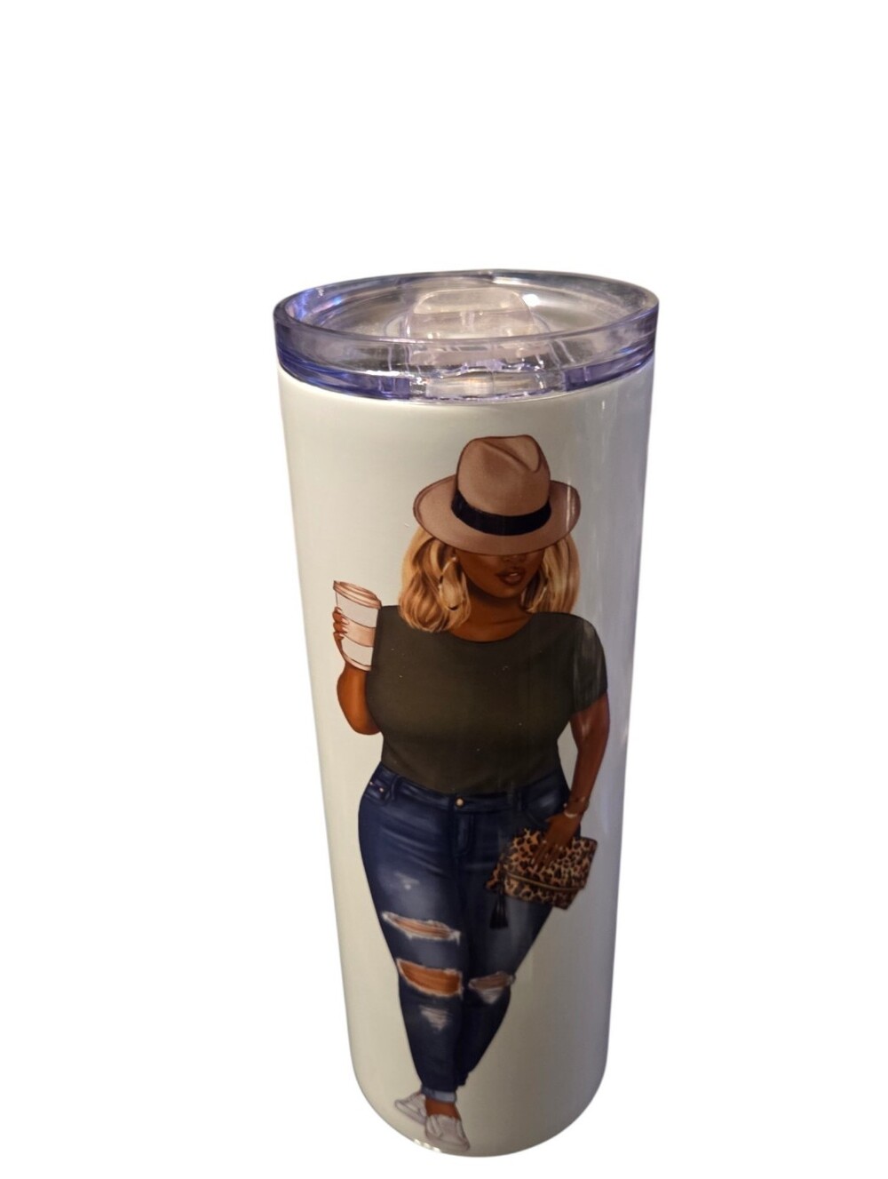Insulated Travel Tumbler with Stylish Woman Design - White 20 OZ / 600 ML